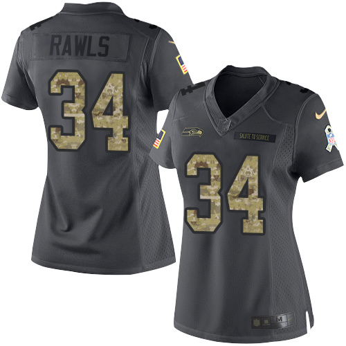 Women's Limited Thomas Rawls Nike Jersey Black - #34 2016 Salute to Service NFL Seattle Seahawks